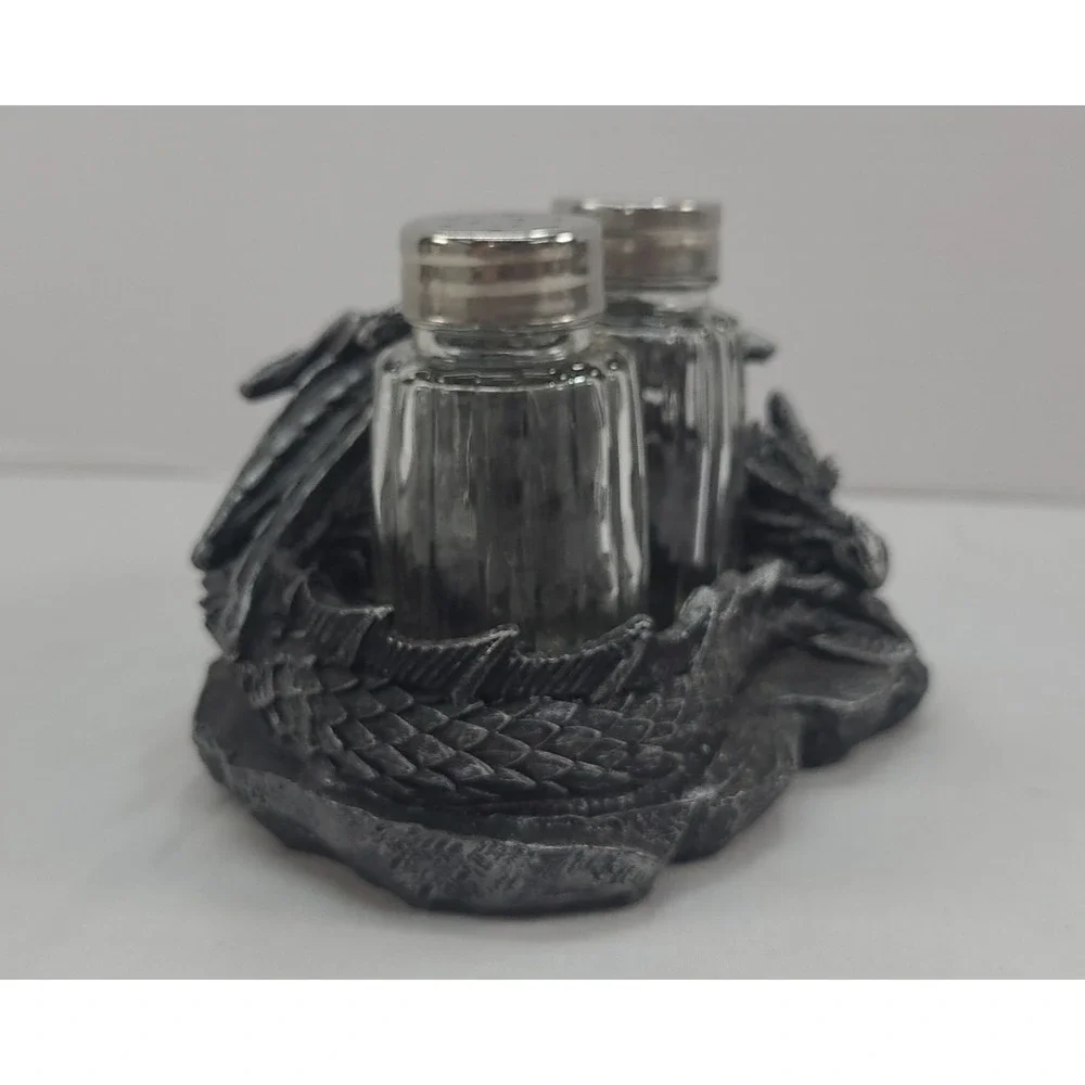 Sleeping Dragon Glass Salt and‎ Pepper Shaker Set with Decorative Holder Display